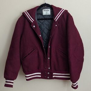 Maroon Varsity Jacket with Striped Accents